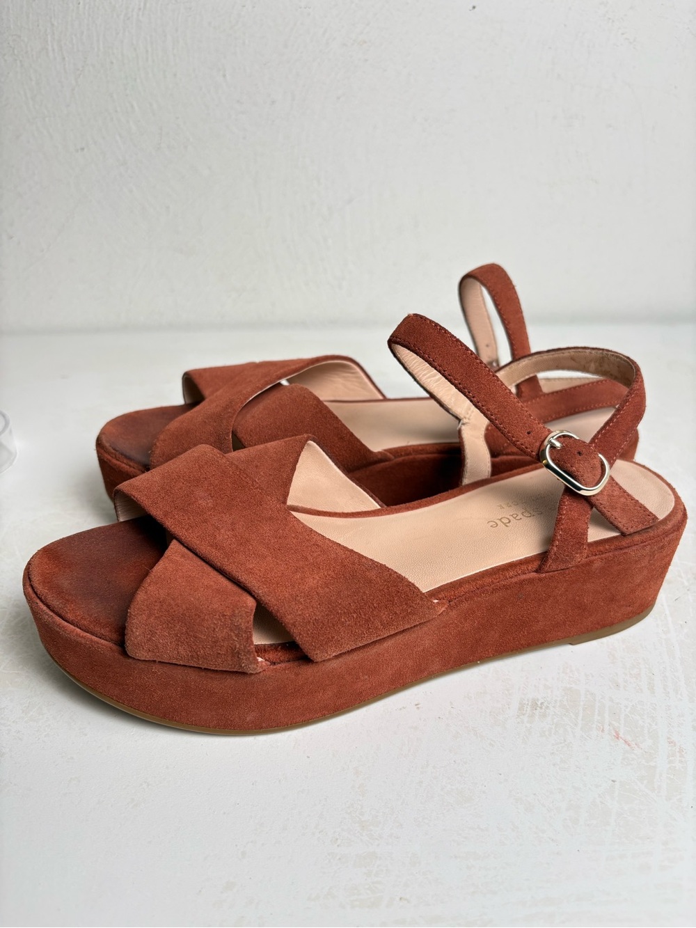 Kate Spade Bunton Suede Flatform Sandals Brown / Dark Tawny 7.5 - Picture 4 of 16